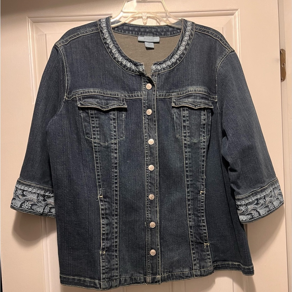 Women's Denim Jacket with Embroidered Trim
